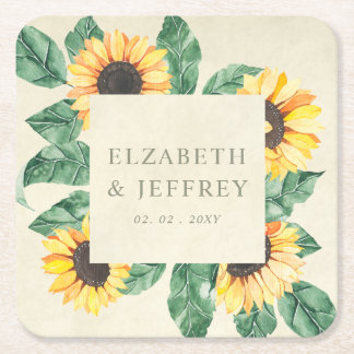 Elegant Sunflowers Garden Floral Wedding スクエアペーパーコースター