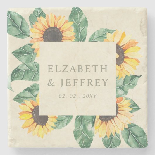 Elegant Sunflowers Garden Floral Wedding ストーンコースター (正面)