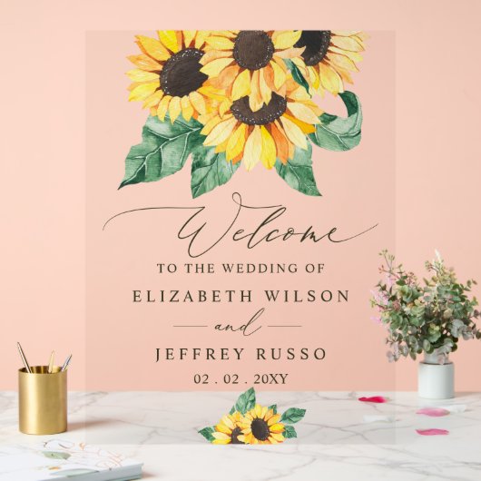 Elegant Sunflowers Garden Wedding Welcome Sign アクリルサイン (ウェディング)