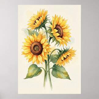 Elegant Sunflowers Watercolor Minimalist ポスター