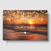 Elegant Sunset Beach String Lights Summer Wedding ゲストブック (正面)