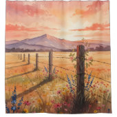 Elegant Sunset Wildflower Scene シャワーカーテン (正面)