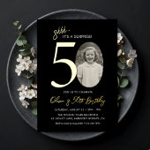 Elegant Surprise 50th Birthday Black and Gold 箔招待状