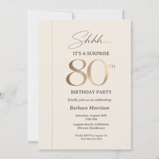 Elegant Surprise 80th Birthday 招待状 (正面)