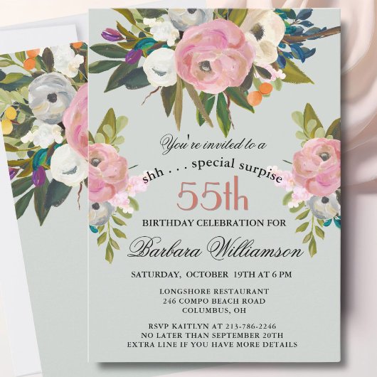Elegant SURPRISE Handpainted 55th Birthday Party 招待状