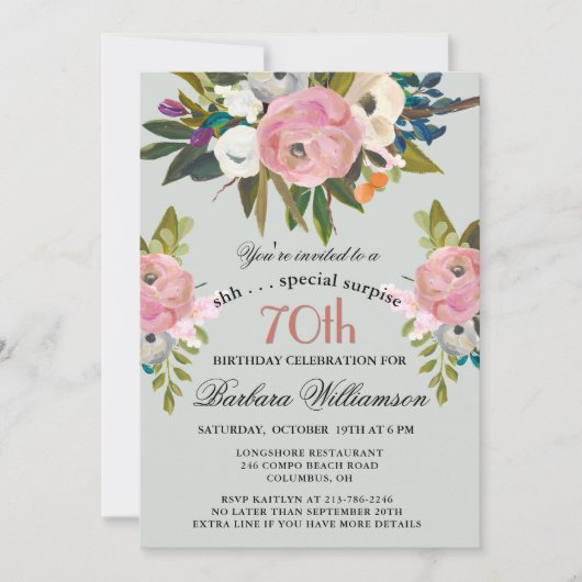 Elegant SURPRISE Handpainted 70th Birthday Party  招待状 (正面)