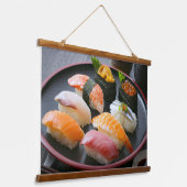 Elegant Sushi Assortment Tapestry – Japan’s Finest 吊り下げ型タペストリー (傾斜あり)