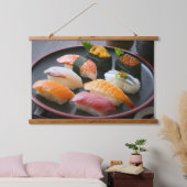 Elegant Sushi Assortment Tapestry – Japan’s Finest 吊り下げ型タペストリー (寝室)