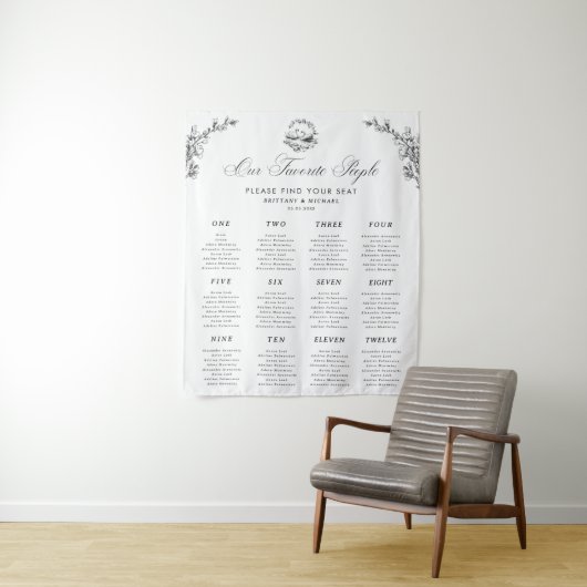 Elegant Swan 12 Tables Wedding Seating Chart Sign タペストリー (インサイチュ)