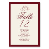 Elegant Swan Deep red Table Seating Chart cards テーブルナンバー (正面)
