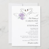 Elegant Swan Floral Watercolor Wedding Website QR  招待状 (正面)
