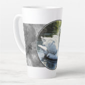 Elegant Swan is Swimming  in Water カフェラテマグ (左アングル)