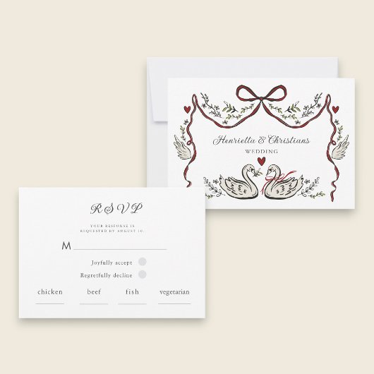 Elegant Swan Love Wedding Response Card 出欠カード