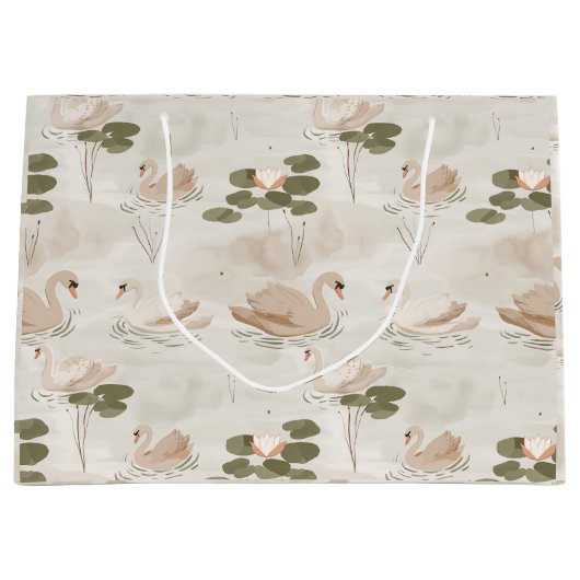 Elegant swan pattern pattern ラージペーパーバッグ (正面)