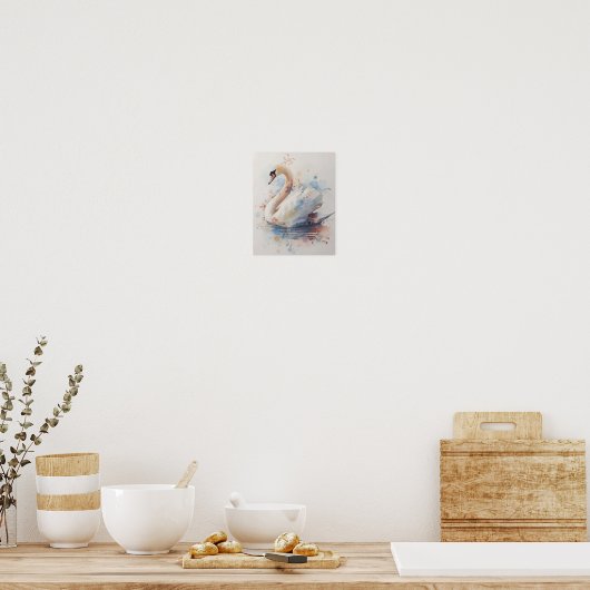 Elegant Swan Watercolor Wall Art ポスター (キッチン)