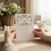 Elegant Swans Garland Red Ribbon Wedding 招待状