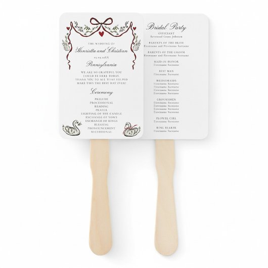 Elegant Swans Wedding Ceremony Program Fans ハンドファン