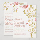 Elegant Sweet 16 Birthday Party Invitation - Peach 招待状 (正面/裏面)