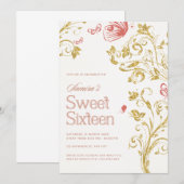 Elegant Sweet 16 Birthday Party Invitation - Peach 招待状 (正面/裏面)