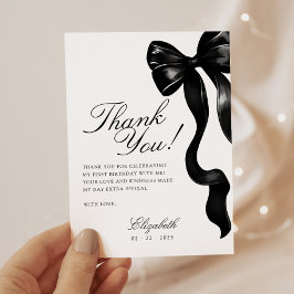 Elegant Sweet 16 Black Bow Thank You Card サンキューカード