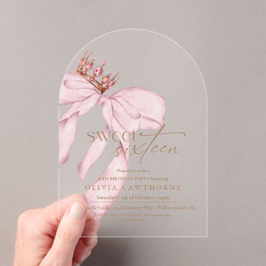 Elegant Sweet 16 Blush Pink Birthday アクリル招待状 (インサイチュ (ポータブル))