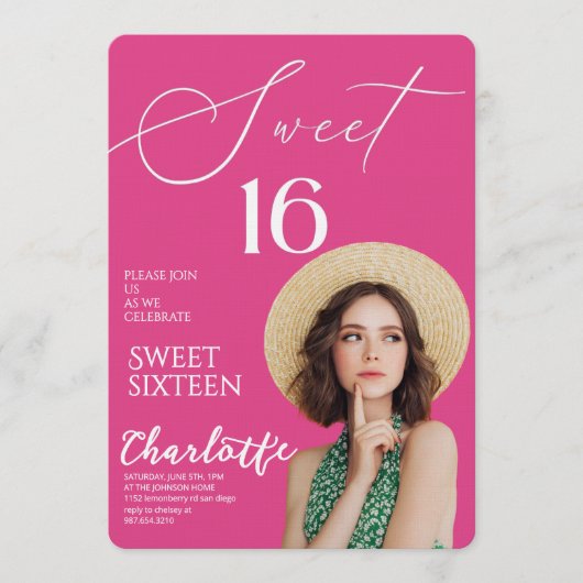 Elegant Sweet 16 Save the Date Birthday 招待状 (正面)