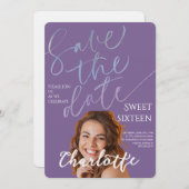 Elegant Sweet 16 Save the Date Birthday 招待状 (正面/裏面)