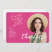 Elegant Sweet 16 Save the Date Birthday 招待状 (正面/裏面)