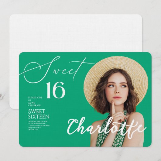 Elegant Sweet 16 Save the Date Birthday 招待状 (正面/裏面)