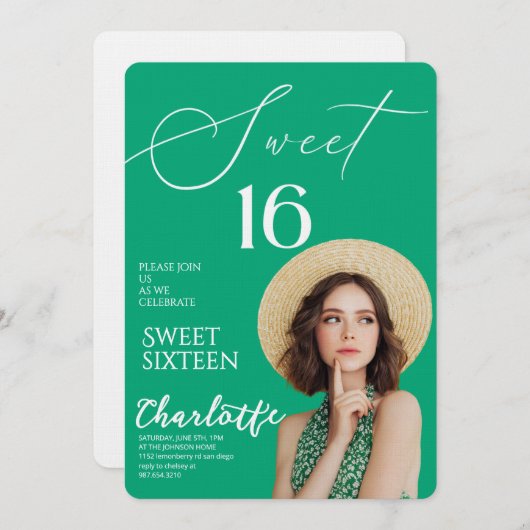 Elegant Sweet 16 Save the Date Birthday 招待状 (正面/裏面)