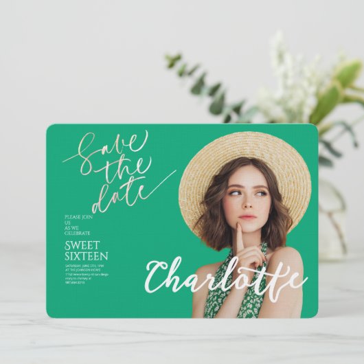 Elegant Sweet 16 Save the Date Birthday 招待状 (スタンド正面)