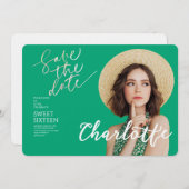 Elegant Sweet 16 Save the Date Birthday 招待状 (正面/裏面)