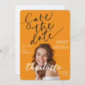 Elegant Sweet 16 Save the Date Birthday 招待状 (正面/裏面)