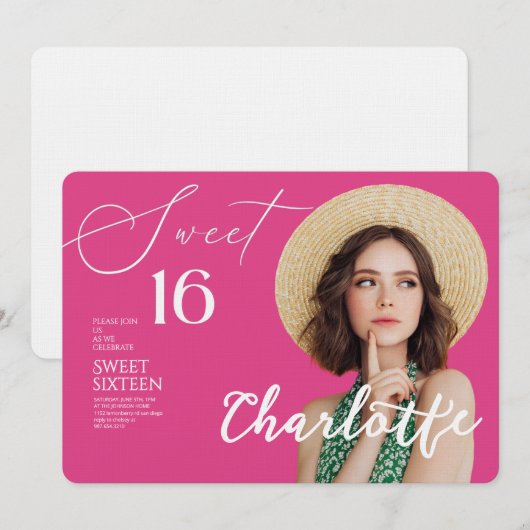 Elegant Sweet 16 Save the Date Birthday 招待状 (正面/裏面)