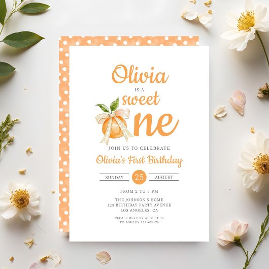 Elegant Sweet One Orange Citrus 1st Birthday 招待状