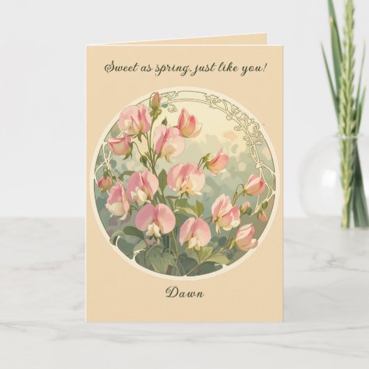 Elegant Sweet Pea Birth Month Flower カード (正面)