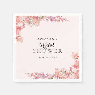 Elegant Sweet Pink Watercolor Floral Bridal Shower スタンダードカクテルナプキン