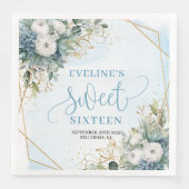Elegant Sweet Sixteen Blue and Gold Party Napkins (正面)