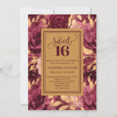 Elegant Sweet Sixteen Burgundy Blush Gold Invite 招待状 (正面)