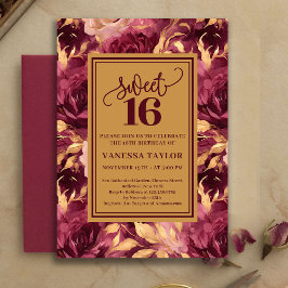 Elegant Sweet Sixteen Burgundy Blush Gold Invite 招待状