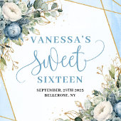 Elegant Sweet Sixteen Watercolor Blue Floral