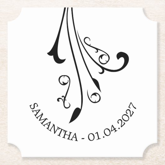 Elegant Swirl Ornaments Horror Black Gothic ペーパーコースター (正面)