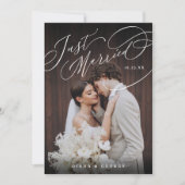 Elegant Swirl Script Just Married Photo Reception 招待状 (正面)