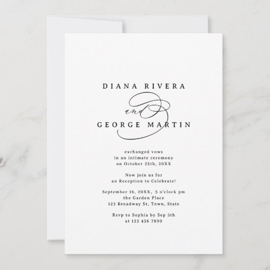 Elegant Swirl Script Just Married Photo Reception 招待状 (裏面)