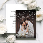 Elegant Swirl Script Just Married Photo Reception 招待状