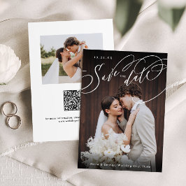 Elegant swirl script photo wedding save the date セーブザデート