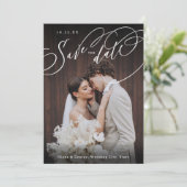 Elegant swirl script photo wedding save the date セーブザデート (スタンド正面)