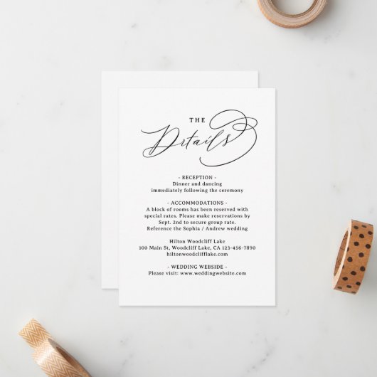 Elegant Swirl Script QR Code Wedding Details ノートカード (正面/裏面インサイチュ)