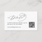 Elegant Swirl Script QR Code Wedding Details プレイスカード (正面)