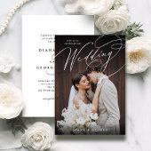 Elegant swirl script Simple Photo Wedding 招待状